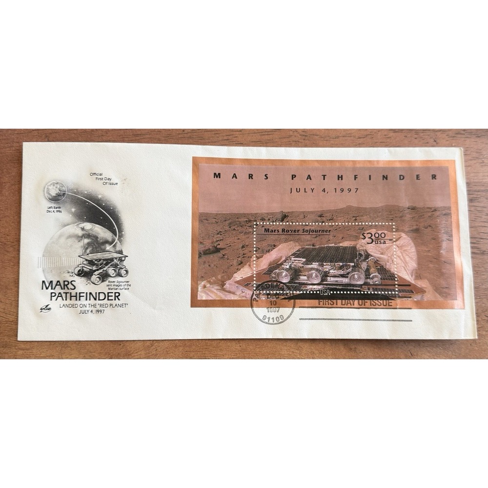 1997 SPACE MARS PATHFINDER HIGH VALUE SOUVENIR SHEET $3 ROVER SOJOURNER FDC